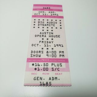 Big Audio Dynamite Concert Ticket Stub 10/11/91 Austin Opera House Texas