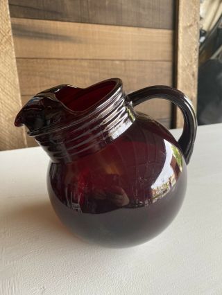6 " Tilted Pitcher Ruby Red Anchor Hocking Depression Glass