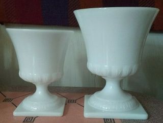 2 Great Vintage E.  O.  Brody Cleveland,  Ohio Milk Glass Heavy Urn Vase 7 " & 8.  5 "