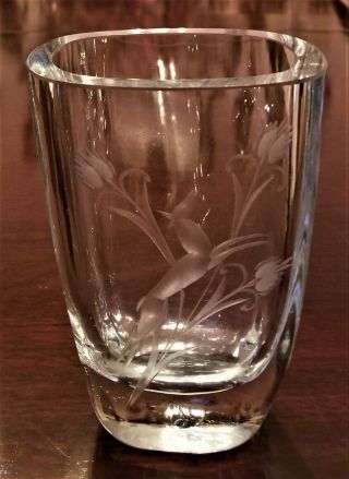 Vintage Mid Century Heavy Lead Crystal Glass Vase Etched Deer 6 "