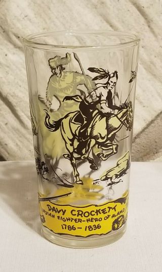 Vintage Davy Crockett Indian Fighter Hero Of Alamo 1786 - 1836 Juice Glass Yellow