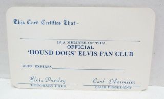 Elvis Presley Member Hound Dogs Elvis Fan Club Membership Card Vintage