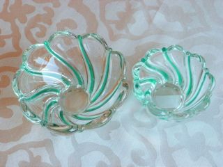 2 Mikasa Green Peppermint Swirl 5 ½” & 4” Lead Crystal Bowls - Candy Votive
