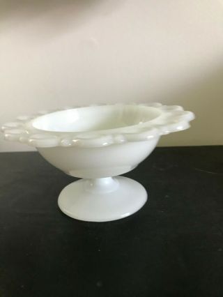 Anchor Hocking Open Lace Edge 7 " White Milk Glass Pedestal Candy Bowl
