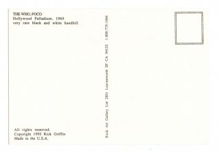 The Who Poco Postcard Hollywood Palladium 1969 Rick Griffin AOR 3.  65 2