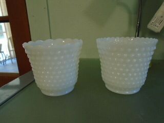 Vintage Hobnail White Milk Glass Vases 5 1/2 " Tall X 5 " Wide Wave Edge