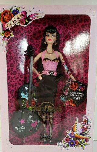 Barbie 2009 Hard Rock Cafe Barbie Rockabilly Rare Gold Label N6606 With Pin