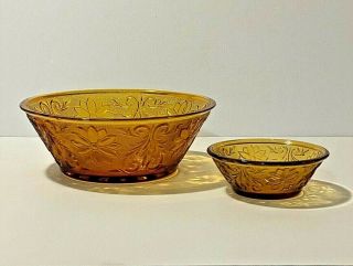 Vintage Amber Glass Large & Small Serving Bowls/dish