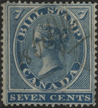 Canada Revenue Vandam Fb7 - 7c Blue Bill Stamp Perf 13.  5 (1864)
