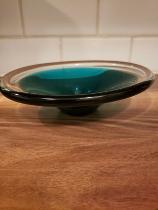 Vintage Cobalt Blue Art Glass 8 1/4 " Long Console Oval Bowl - Murano Style