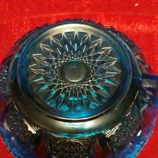 Vintage Blue L.  E Smith Quintec Button Glass Nappy Bowl With Saw Tooth Rim 3