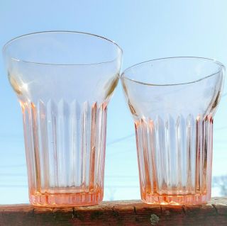 2 Antique Anchor Hocking Queen Mary Pink Depression Glass Tumblers 3.  5 " & 4 " Usa