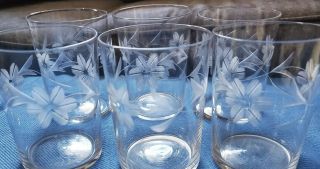 Set Of 9 Vintage Floral Etched Juice Water Glasses