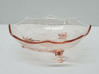 Vintage Pink Depression Glass 3 Footed Candy Dish Etched Pattern