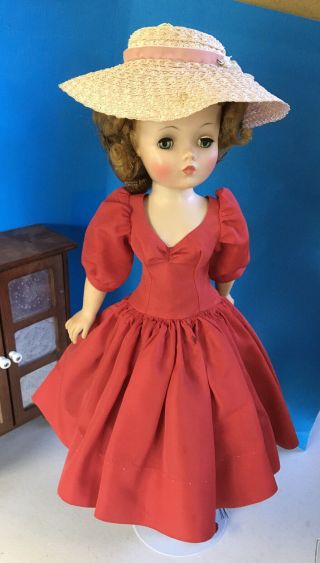 Madame Alexander 1956 Tagged Red Taffeta Puffy Sleeve Cissy Doll Dress & Hat Htf