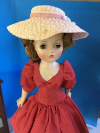 Madame Alexander 1956 Tagged Red Taffeta Puffy Sleeve Cissy Doll Dress & Hat HTF 2