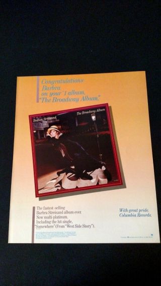 Barbra Streisand " The Broadway Album " 1986 Rare Print Promo Poster Ad