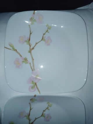 Set of 4 Corelle by Corning Cherry Blossom Square Dinner Plates 10 1/2 