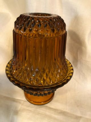 Vintage Diamond Point Indiana Amber Glass Fairy Candle Holder Lamp Tea Light 1