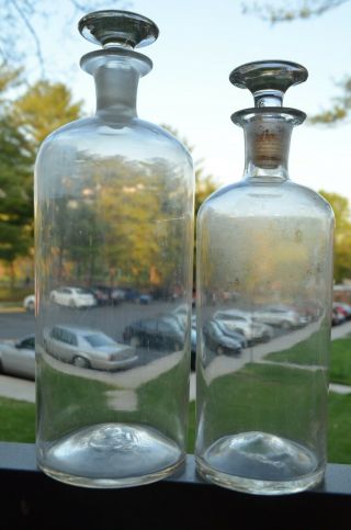 Antique Hand Blown Open Pontil Apothecary Bottles W/ Matching Stoppers