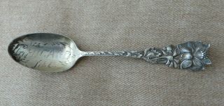 Souvenir Antique Sterling Silver Spoon Chicago,  Ill,  1914,  Flowers