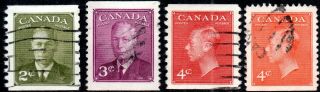 1949 Canada Sg 420a/422a Coil Stamps Short Set Of 4 Values Fine