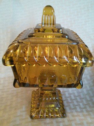 Vtg Amber Glass Square Pedestal Compote Candy Dish W/lid Wedding Box Large 8.  5 "