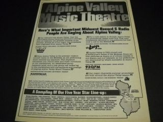 Alpine Valley 1982 Promo Poster Ad Rush Doobie Brothers Liberace Supertramp More