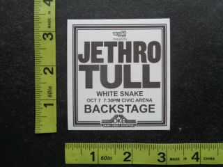 Jethro Tull,  With Whitesnake,  Rare Adhesive Cloth Backstage Pass.  1970 