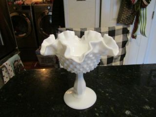 Vintage Fenton White Hobnail Milk Glass Ruffled Rim Vase Bowl 6 " X 6 " X 6 "