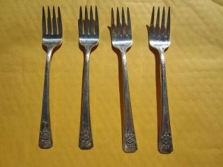 4 X Salad Fork 6 5/8 " Mountain Rose Silverplate 1954 Is Wm Rogers 1