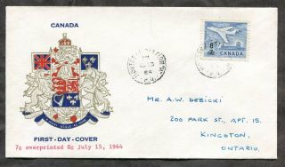 P634 - Canada 1964 Fdc Cover.  7c Overprinted 8c Airmail.  Caneco