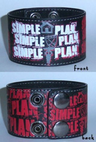 Simple Plan - Repeat Logo Leather Snap Wristband - S/m To U.  S.