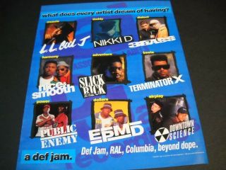 Rap Hip - Hop 1991 Promo Poster Ad Ll Cool J 3rd Bass Slick Rick Terminator X Epmd