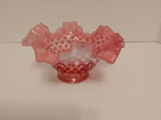 Vintage Fenton Pink Cranberry Opalescent Hobnail Candy Dish 2 Side Different