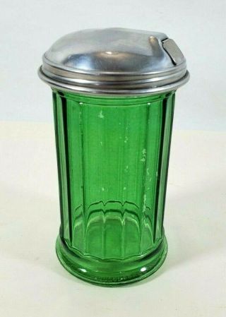 Vintage Coke Green Glass Diner Sugar Or Spice Shaker With Stainless Lid Pour