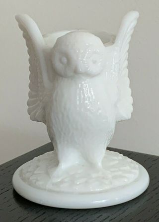 Vintage Westmoreland White Milk Glass Owl Figurine Toothpick Match Holder 3 "