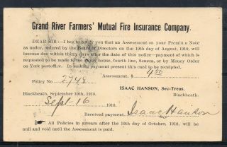 Canada = Grand River Farmers` Mutual Fire Ins.  Co.  1910 Ptpo 1c Postcard.