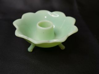 Vintage Green Fenton Jadeite Jade Glass Footed Candle Stick Holder