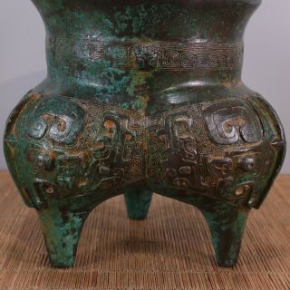 Antique Chinese Bronze Li,  Ancient Cooking Tripod With Hollow Legs 5.  9 6.  5in