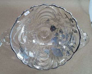 Antique Cambridge Silver Overlay Poppies Footed Bowl.  Pristine &.