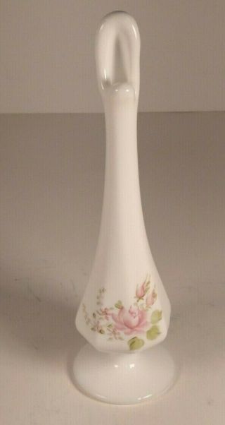 Vtg.  Fenton Signed By Artist Milk Glass Vase With Pink Roses