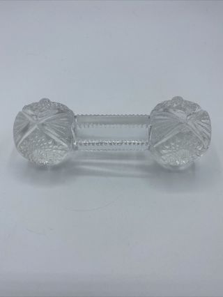 Vintage Clear Cut Glass Crystal Knife Rest Barbell Style Floral 4 3/4 "