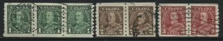 Canada Kgv 1935 1 To 3 Cents Coil Pairs And A Strip Of 3