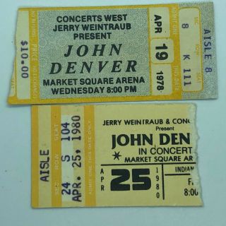 2 John Denver Concert Ticket Stub 1978 1980 Market Square Arena Indianapolis In