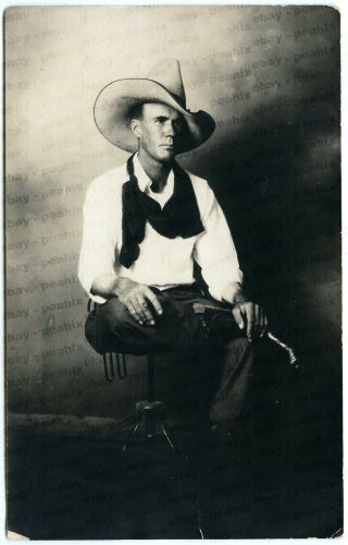 Antique Ca 1910 Rppc Real Photo Postcard Texas Cowboy In Ten Gallon Hat