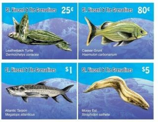 St.  Vincent 2010 - Sc 3711 - 4 Marine Life,  Turtle,  Fish - Set Of 4 Stamps - Mnh