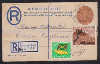 Jamaica 1966 Registered Letter Envelope Cover To Leicester - Duncans Cds