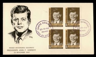 Dr Who 1964 Dominican Republic Fdc John F Kennedy Jfk Cachet Block 197611