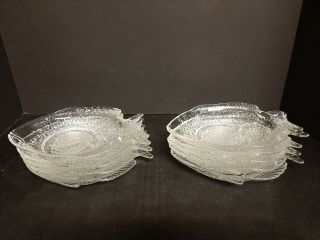 Vintage Set Of 10 Clear Glass Fish Shape Snack Plate Dish 7 1/2 " T1